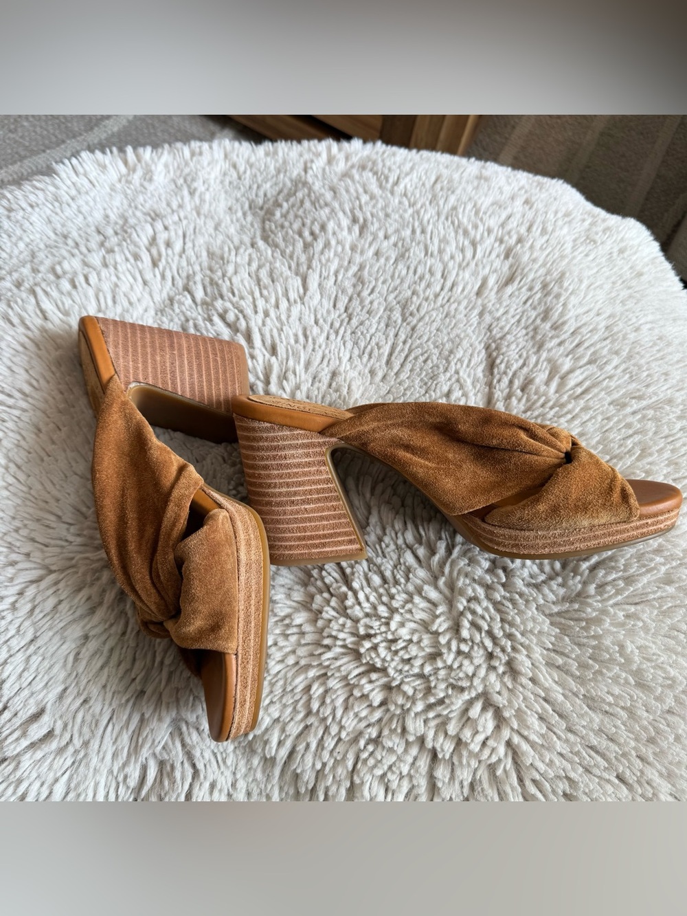 Kork-Ease Brown Suede Knotted Block Heel Mules - Picture 4 of 7